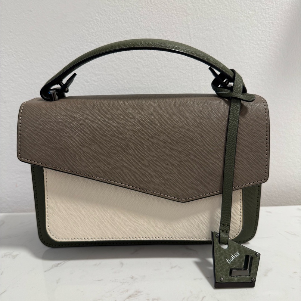 Botkier Cobble Hill Leather Crossbody Bag in Army Green, Cream, and Gray